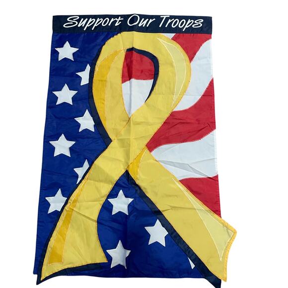 44" Support Our Troops Flag Yellow Ribbon Patriotic Red White Blue USA Military - Picture 3 of 8